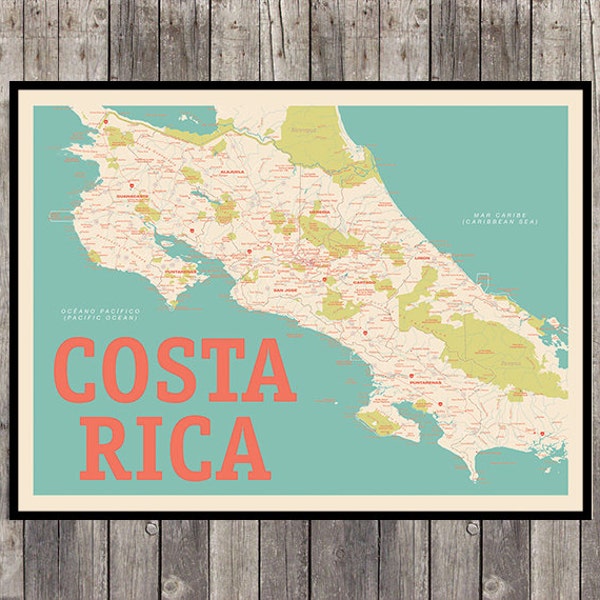 Costa Rica Map Print - Retro bright or Suave - Gift Print of Costa Rica