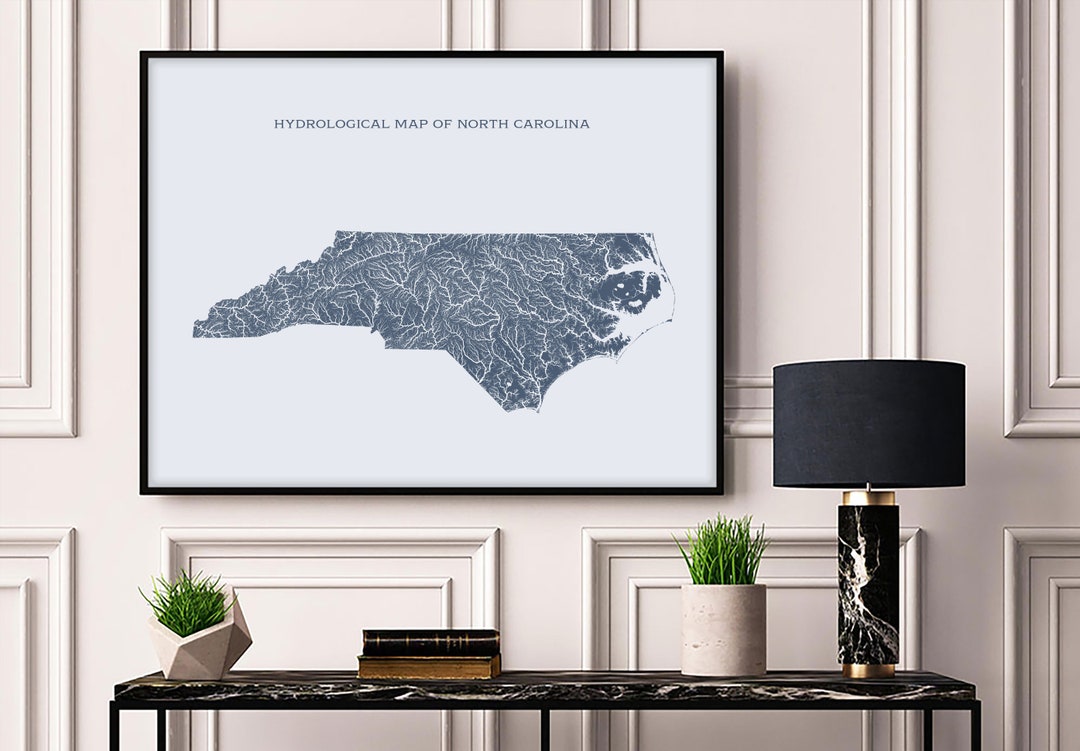 North Carolina Rivers and Lakes Map Poster: Hydrological Art Print - Etsy