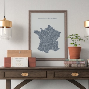 Frankreich Hydrologische Karte von Flüssen und Seen, Karte von Frankreich Flüsse Poster Karte