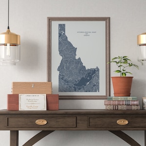 Mapa hidrológico de ríos y lagos de Idaho, póster de los ríos de Idaho