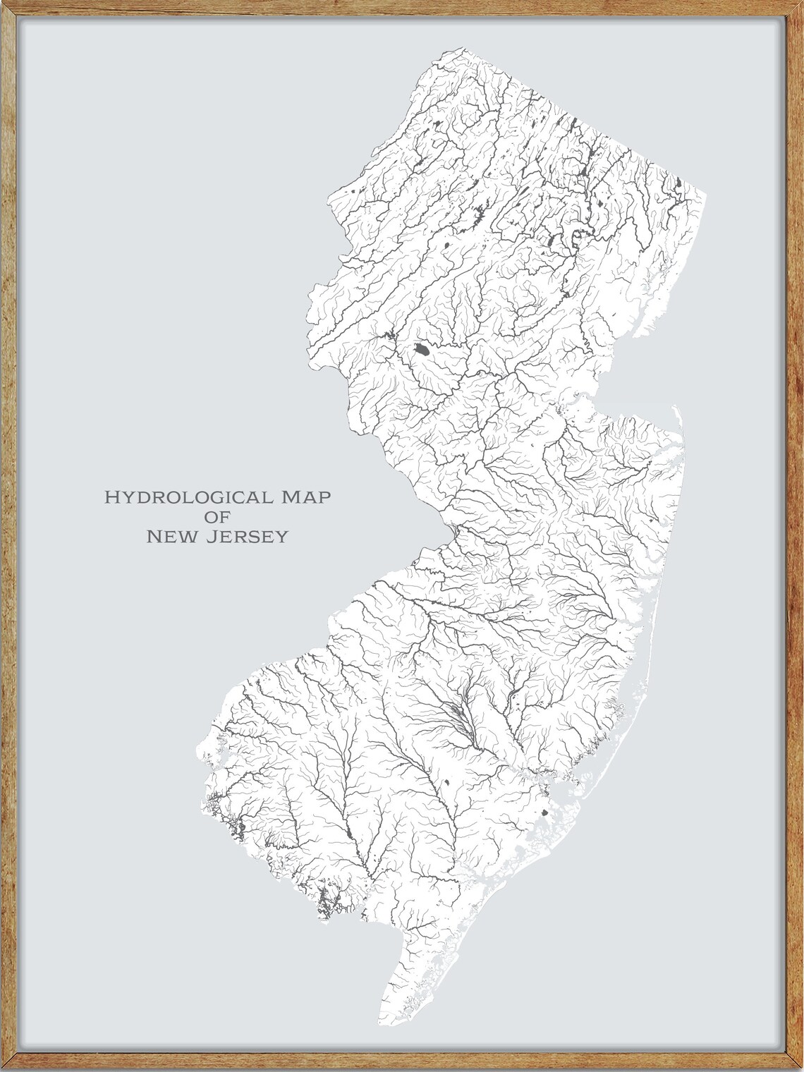 New Jersey Hydrological Map of Rivers and Lakes New Jersey Etsy UK