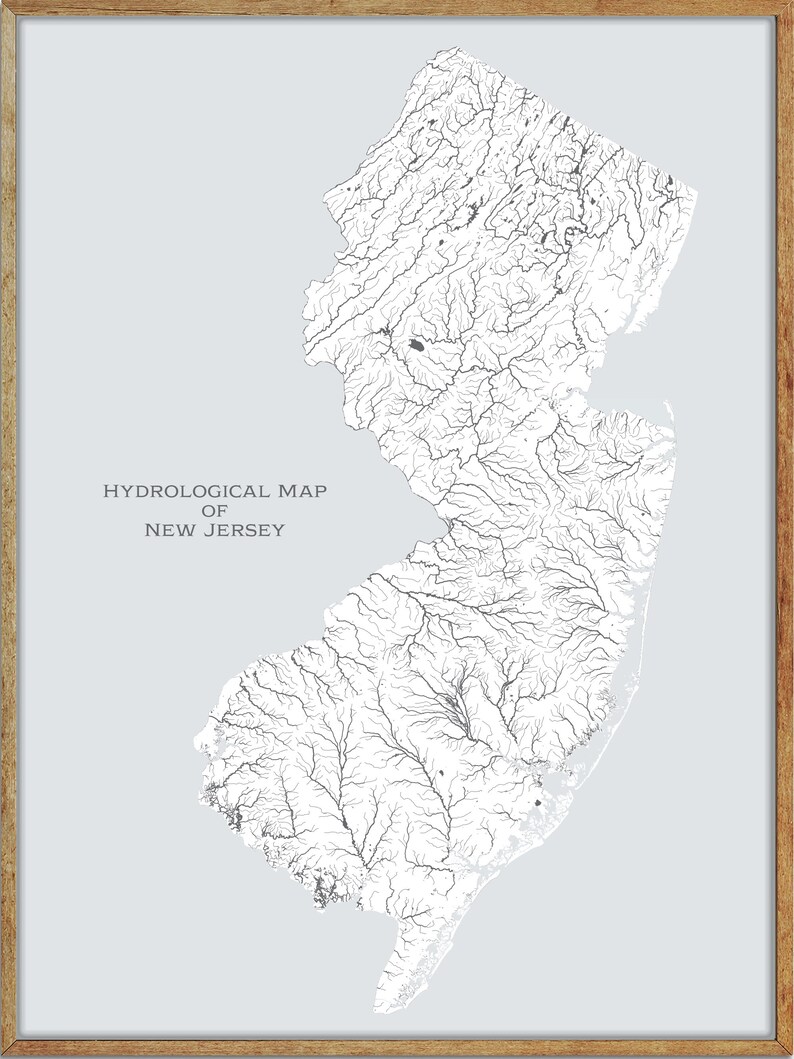 New Jersey Hydrological Map of Rivers and Lakes New Jersey Etsy