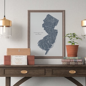 Mapa hidrológico de ríos y lagos de Nueva Jersey, mapa de carteles de ríos de Nueva Jersey
