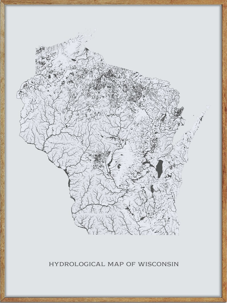 Wisconsin Rivers and Lakes Hydrological Map Poster - Etsy