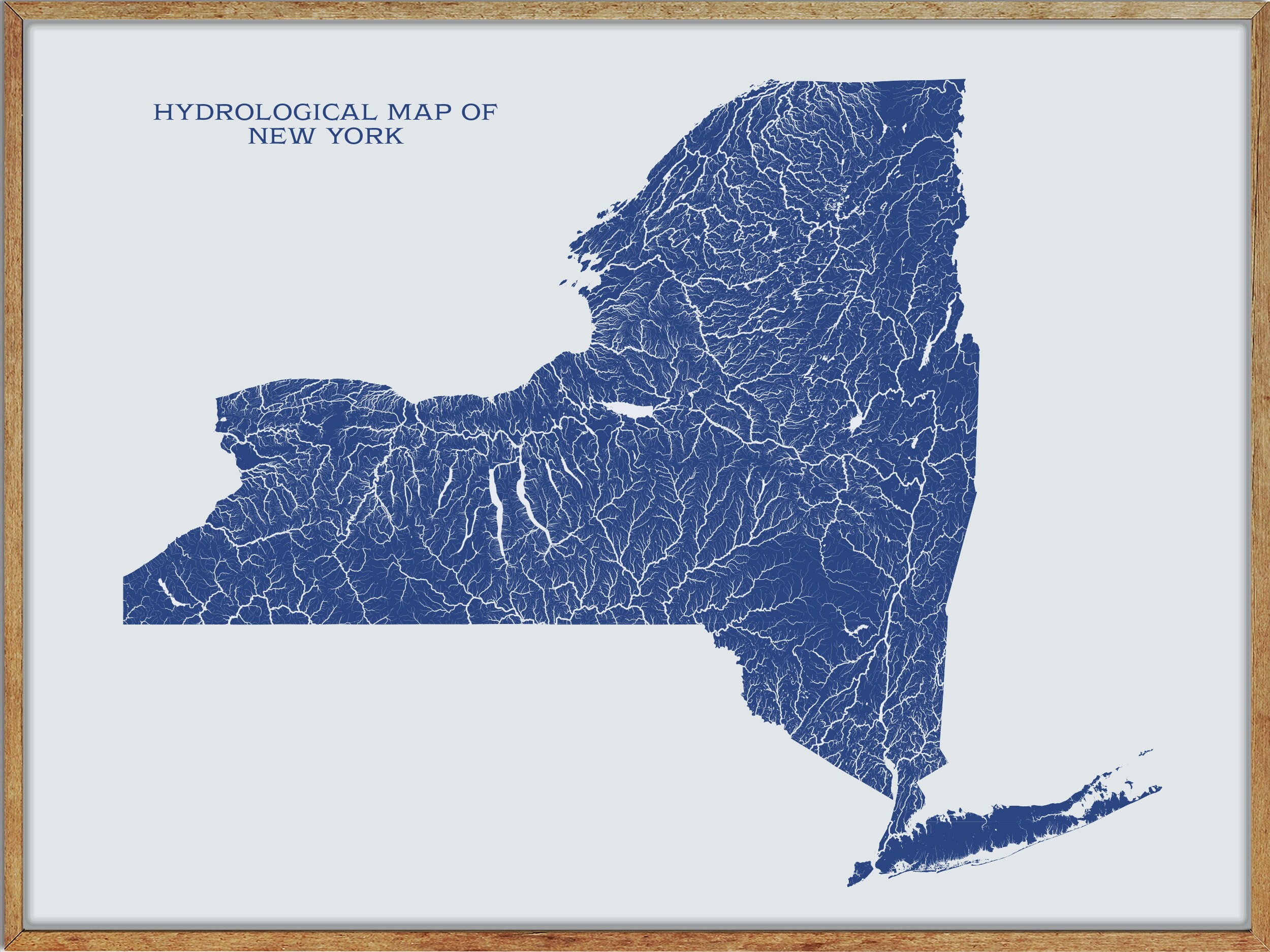 New York Hydrological Map of Rivers and Lakes New York Rivers  Etsy