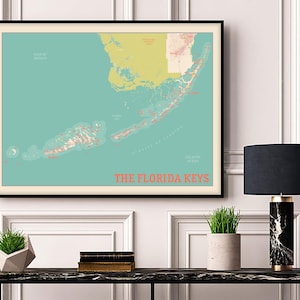 Carte des Keys de Floride - Keys Print - Key West - Affiche carte rétro