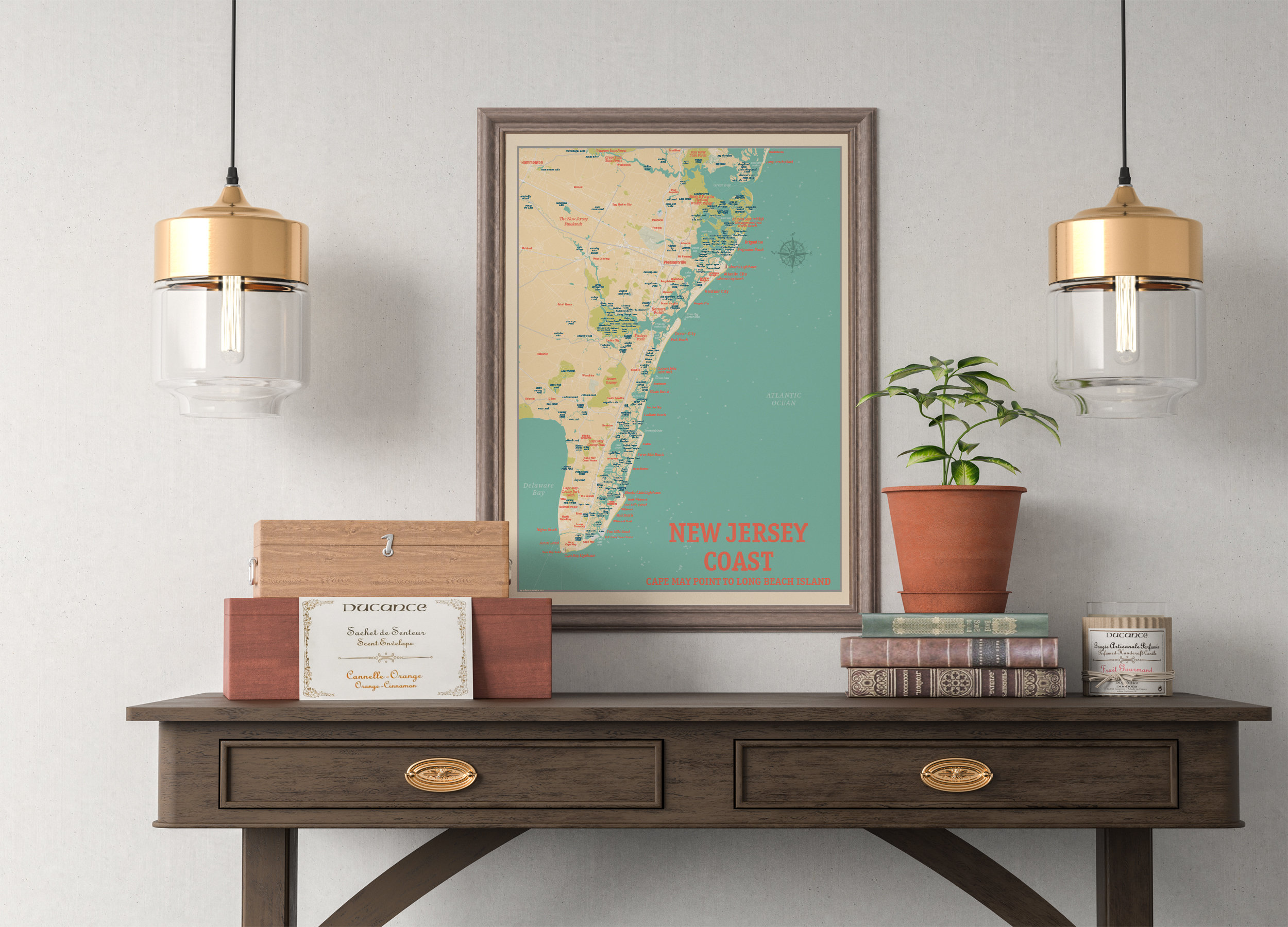 New Jersey Coast Map – Cape May Point to LBI Retro Beach Poster