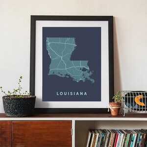 Louisiana State Map Art Print: Framed Giclée Paper Poster