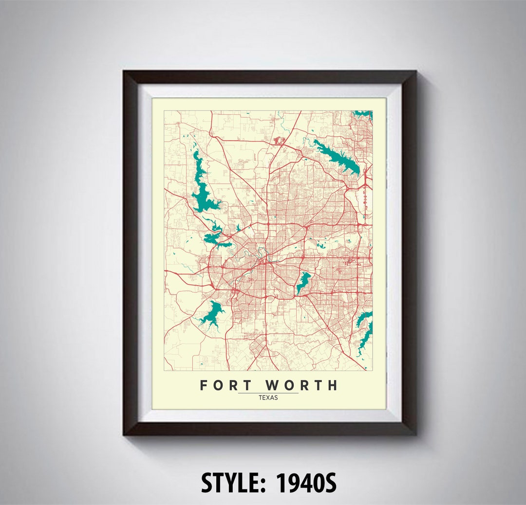 Fort Worth Map Print: Texas Travel Poster, Office Wall Art - Etsy