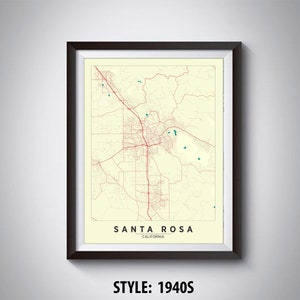 Mapa de Santa Rosa, CA - Santa Rosa Mapa - Santa Rosa Cartel - Decoración de la oficina - Arte de la pared - Mapa de viaje - Santa Rosa Mapa de viaje