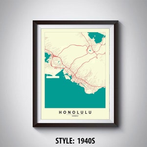 Honolulu Hawaii Map Art Print: Vintage Style Office Decor
