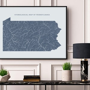 Mapa hidrológico de ríos y lagos de Pensilvania, mapa de carteles de ríos de Pensilvania