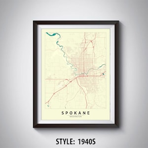 Spokane WA Map Print: 1940s Style Travel Poster
