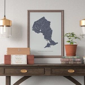 Hydrologische kaart van Ontario van rivieren en meren, Posterkaart van de rivieren van Ontario