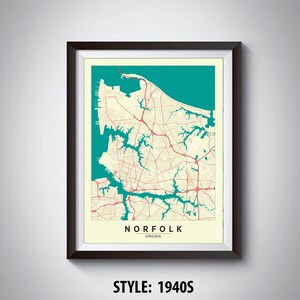 Map of Norfolk, VA - Norfolk Map - Norfolk Poster - Office Décor - Wall Art - Travel Map - Norfolk Travel Map