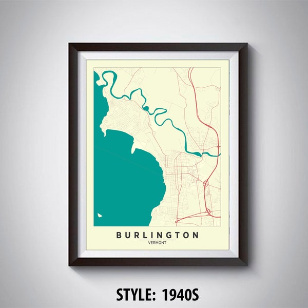 Burlington Vermont Map Print: Modern Road & Waterway Art