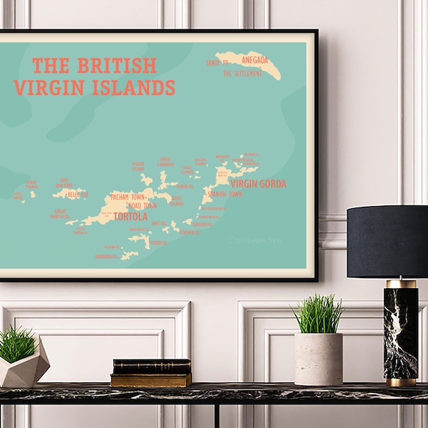 Britse Maagdeneilanden kaart afdrukken, Caribisch gebied, poster