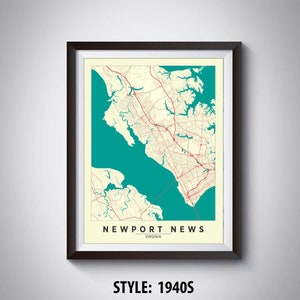 Newport News VA Map Art Print: Vintage Style Travel Poster