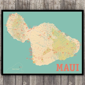 Maui, Hawaii Map Print Wall Art