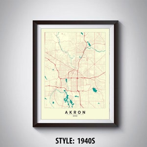 Map of Akron, OH - Akron Map - Akron Poster - Office Décor - Wall Art - Travel Map - Akron Travel Map