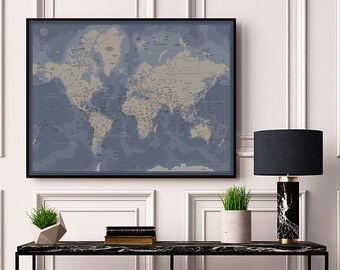 World Travel Map | Executive Style | Personalized Travel Map | World Print