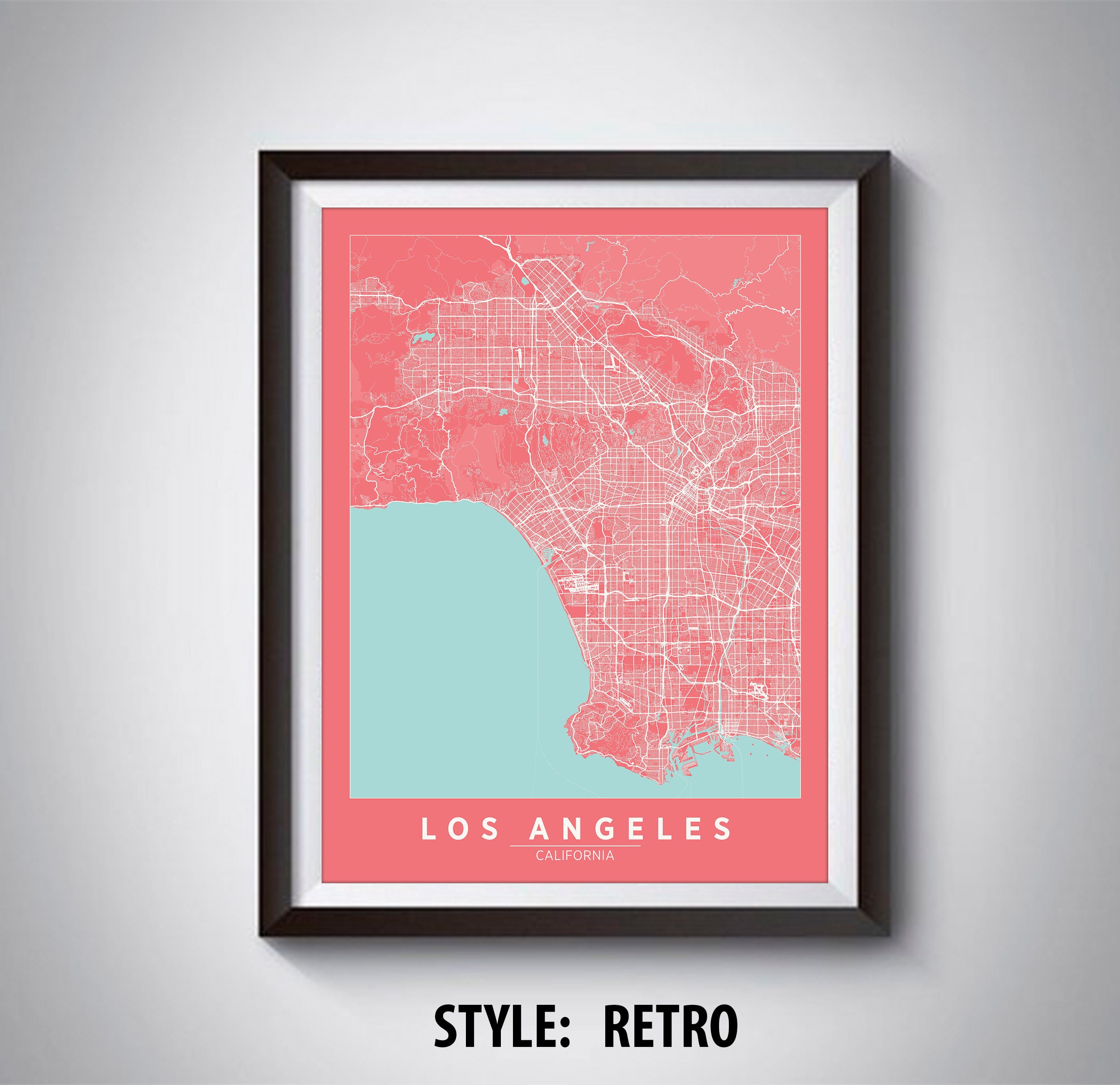 Map of Los Angeles CA Los Angeles Map Los Angeles Poster Etsy