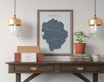 Yosemite National Park Hydrological Map of Rivers and Lakes, Yosemite Rivers Poster Map