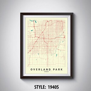 Overland Park KS Map Print: 1940s Style Wall Art