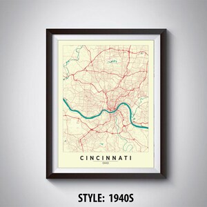 Cincinnati Map Print: Ohio Travel Poster, Office Wall Art