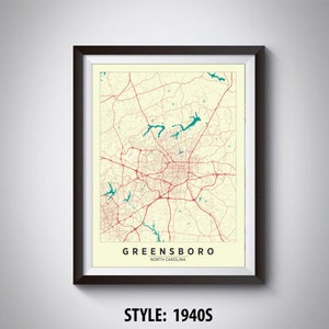 Map of Greensboro, NC - Greensboro Map - Greensboro Poster - Office Décor - Wall Art - Travel Map - Greensboro Travel Map