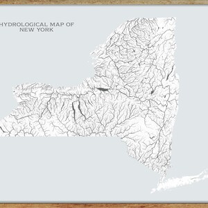 New York Hydrological Map of Rivers and Lakes, New York Rivers Poster ...