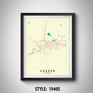 La Carte de Casper, WY - Carte de Casper - Affiche Casper - Décoration de bureau - Art mural - Carte de voyage - Carte de voyage Casper