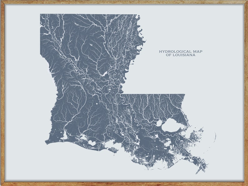Louisiana Hydrological Map of Rivers and Lakes Louisiana Etsy