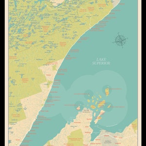 North Shore of Minnesota Map - North Shore Print - North Shore Beaches Alternate View