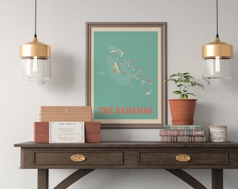 Bahamas Map Print: Retro Caribbean Islands Art