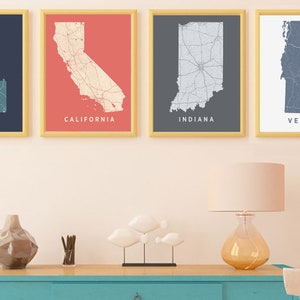 4 State Map Set - US State Print - Wall Art - Choose 4 US States - Print Gift