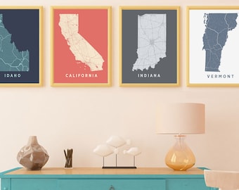 5 US State Map Prints: Custom Wall Art Set