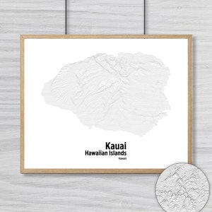 Kauai Island Ridgeline Map - Geographic Contours Print of Ridges and Peaks