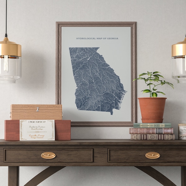 Georgia Hydrological Map of Rivers and Lakes, Georgia Rivers Poster Map