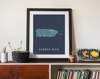 Puerto Rico Map Print: Giclée Art, Framed Wall Decor