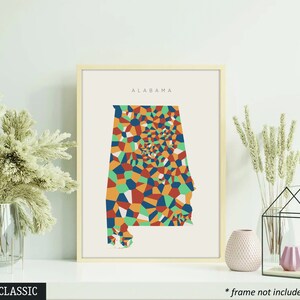 Alabama Polygon Karte Druck, Dimensional Midcentury Wandkunst, Alabama Geometrische Karte Drucken