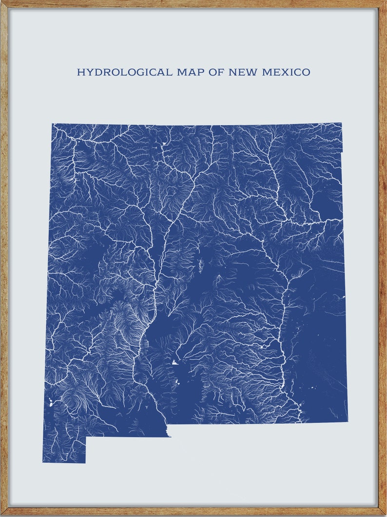 New Mexico Hydrological Map of Rivers and Lakes New Mexico Etsy