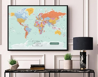 Personalized World Travel Push Pin Map, Foam Board, Canvas, or Print (24" x 36")