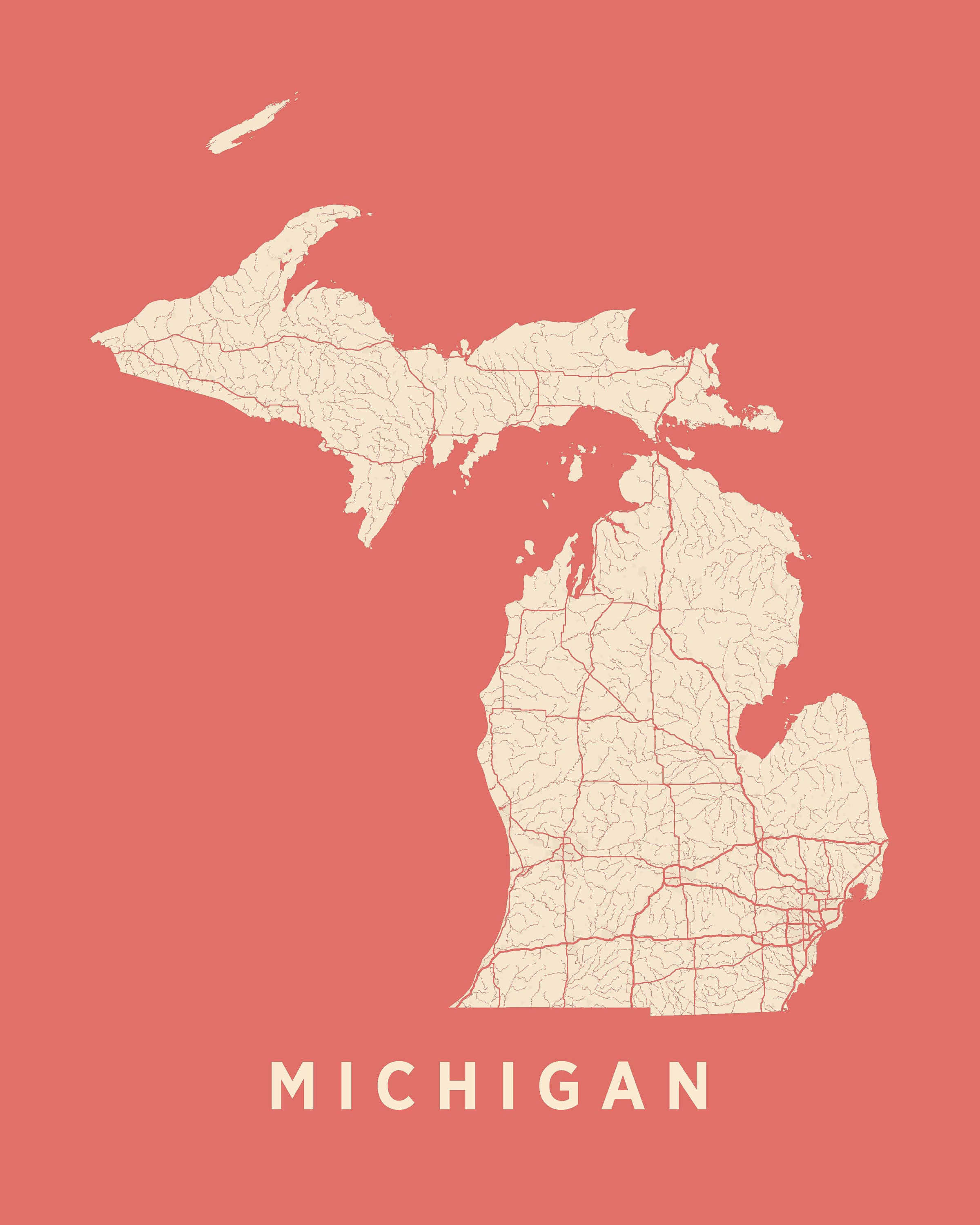 Michigan Pdf Frame Michigan State Map Print: Modern Wall Art, Framed Poster - Etsy