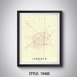 Lubbock Texas Map Art Print: Vintage Style Office Decor