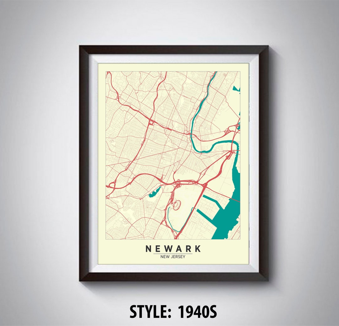 Map of Newark, NJ Newark Map Newark Poster Office Décor Wall Art Travel