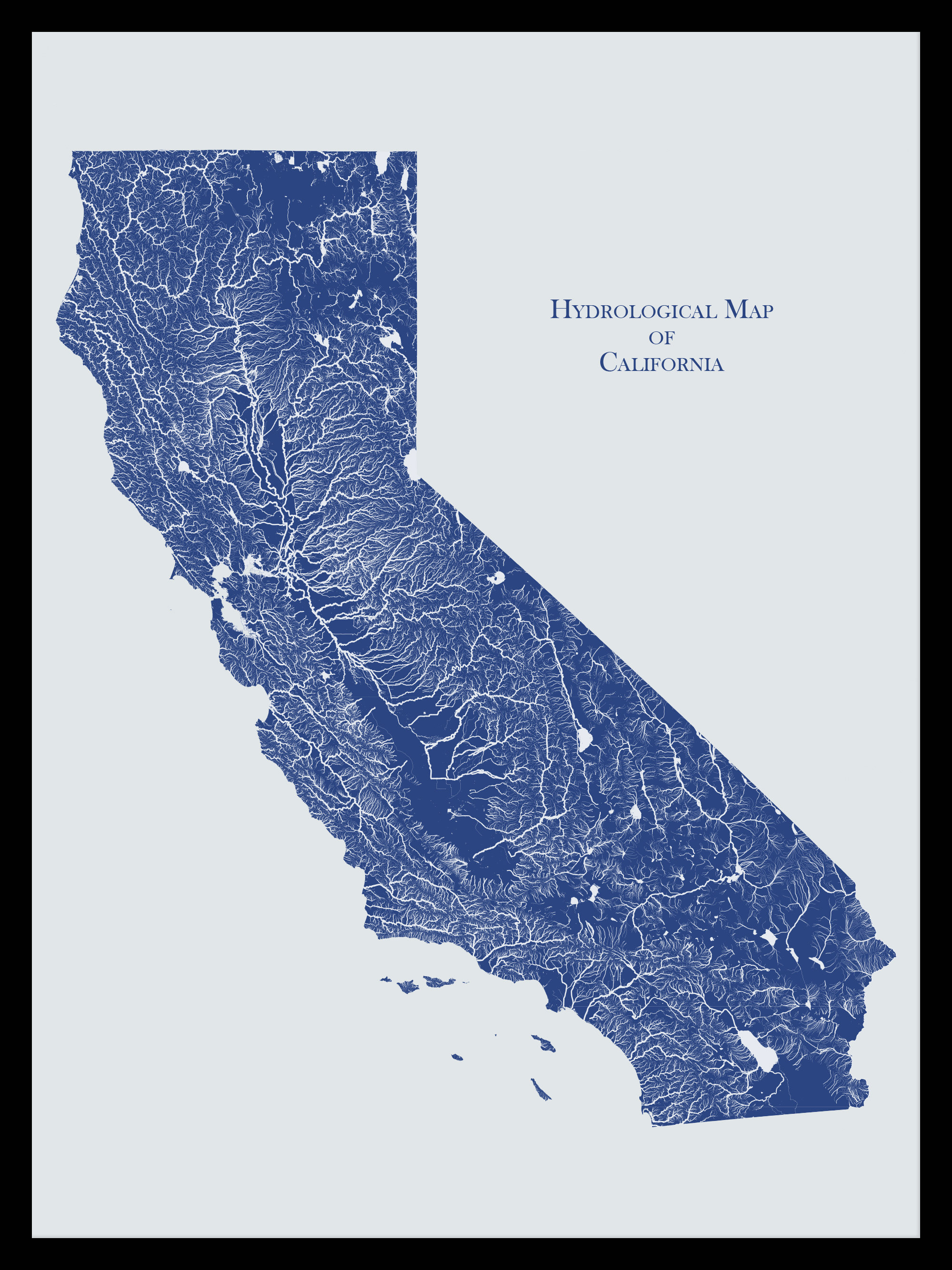 California Rivers and Lakes Map: Hydrological Poster - Etsy
