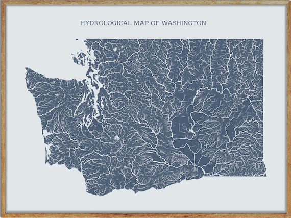 Washington Hydrological Map of Rivers and Lakes, Washington Rivers Poster  Map -  Canada