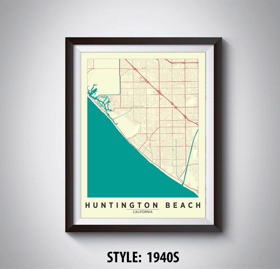 Map of Huntington Beach CA Huntington Beach Map - Etsy