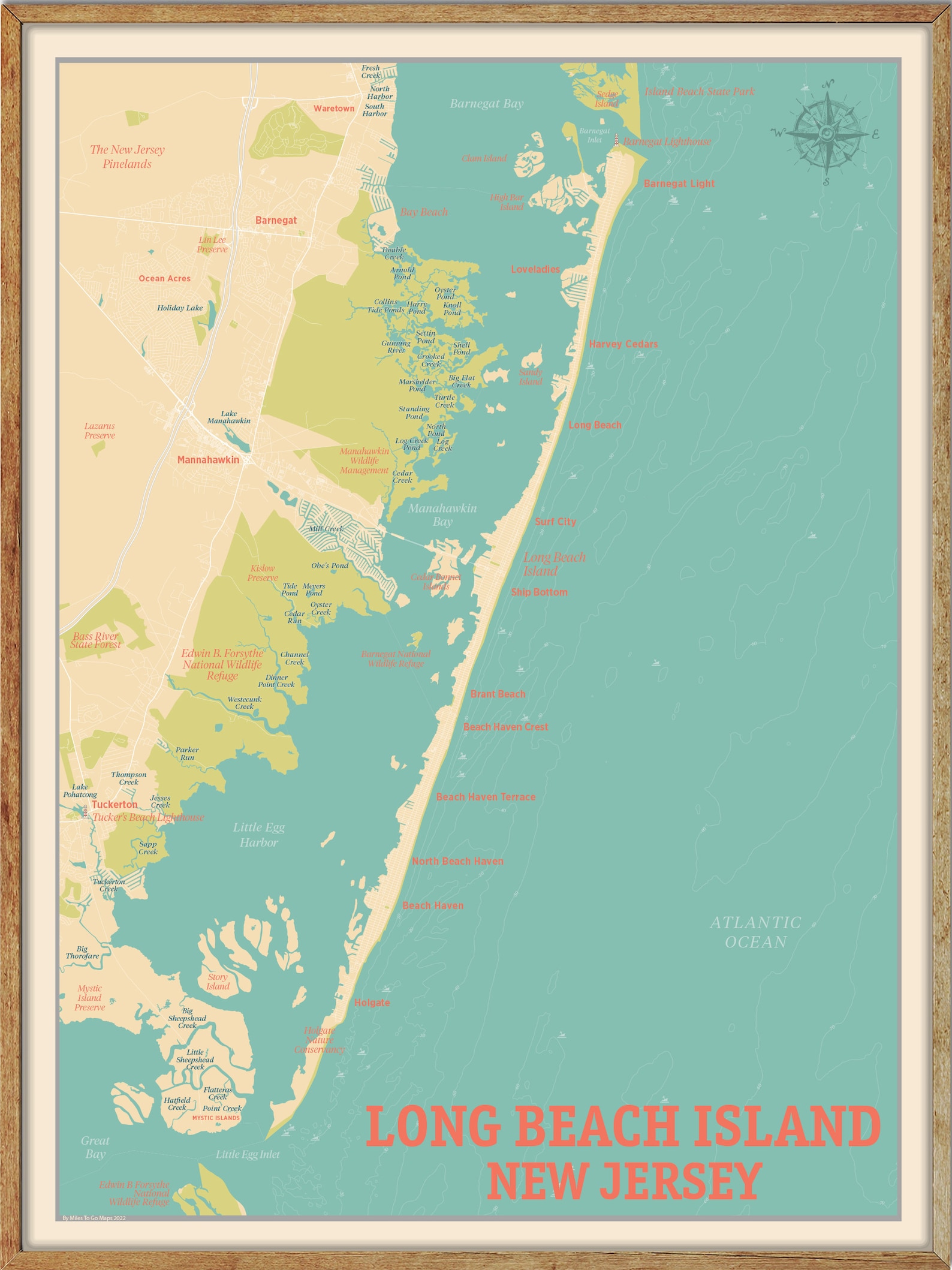 Long Beach Island Map LBI New Jersey Map Print NJ Beach Etsy
